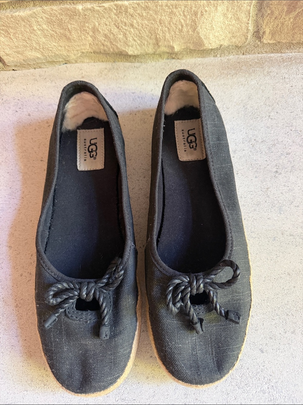 UGG Black Women's Canvas Ballet Flats with Rope Bow